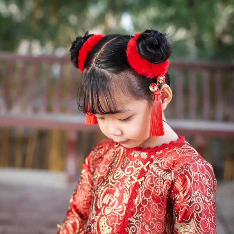 2 Pcs/Set Children Cute Chinese New Year Elastic Hair Bands Girls Lovely Soft Rubber Bands Kids Hair Accessories