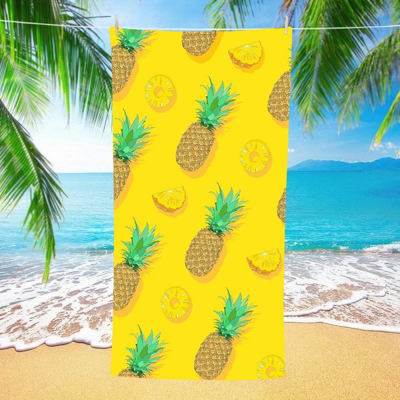 Yellow Sketch Pineapple Beach Towel Quick Dry Sand Free Tropical Fruit Towel Hawaiian Style Girls Beach Vacation Towel