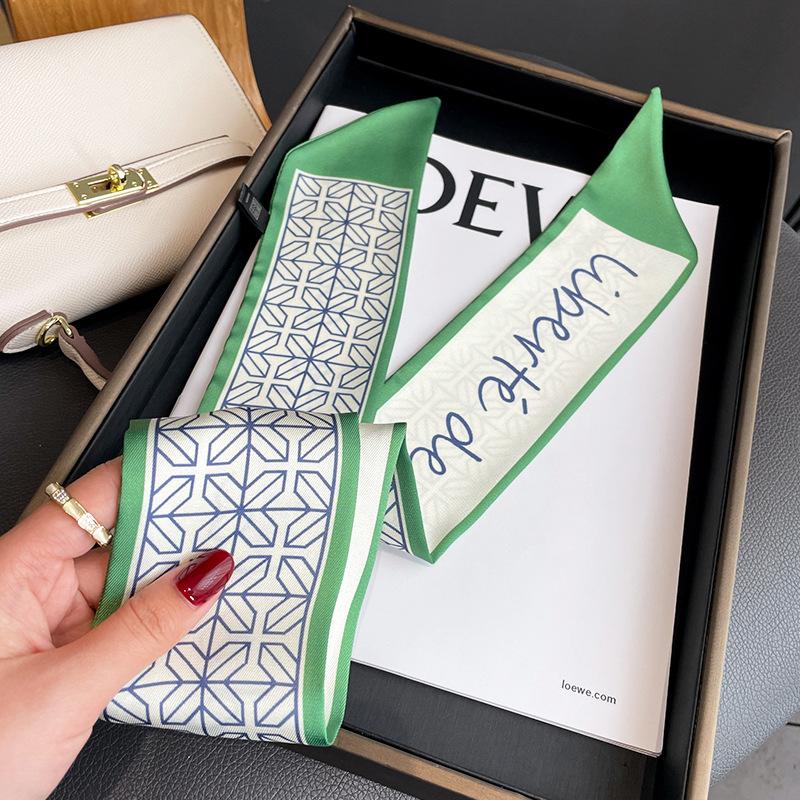 Langer, dünner Seidenschal für Damen, Haarband, Krawatte, Design-Print, Luxusmarke, Haarreifen-Accessoires, coole Mädchen-Schals, Sommer 2021