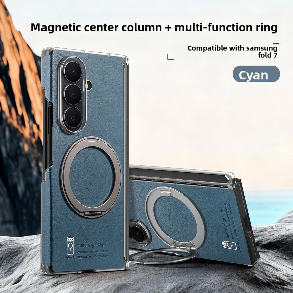360 Rotating Magnetic Phone Case for Samsung Galaxy Z Fold 7 6 5 4 for Magsafe Wireless Charging Leather Hinge Protection Cover
