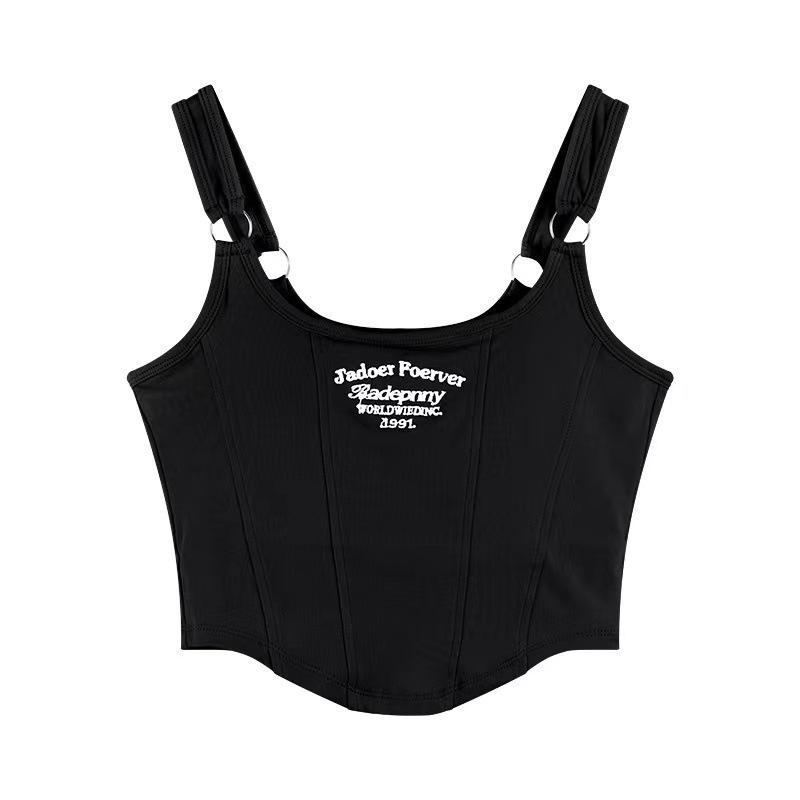 

Женская майка на бретелях с нагрудными вкладышами - Вышитая утягивающая майка One Size чёрный