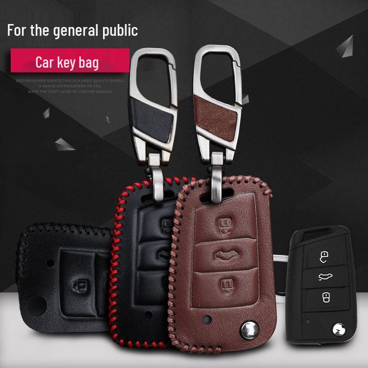 

Ключница из натуральной кожи ручной работы для Skoda Octavia и VW Golf 7 Black Stitch VW Golf (Leather Buckle)