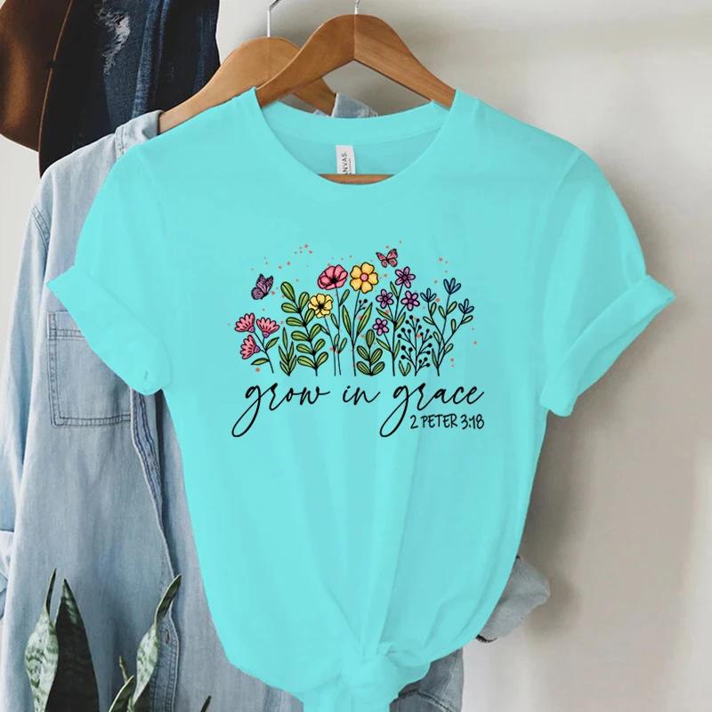 Grow In Grace 2 Peter 3:18 Graphics T Shirt Women Christian Religious Faith T-shirt Summer Vintage Boho Shirt Women Faith Tshirt