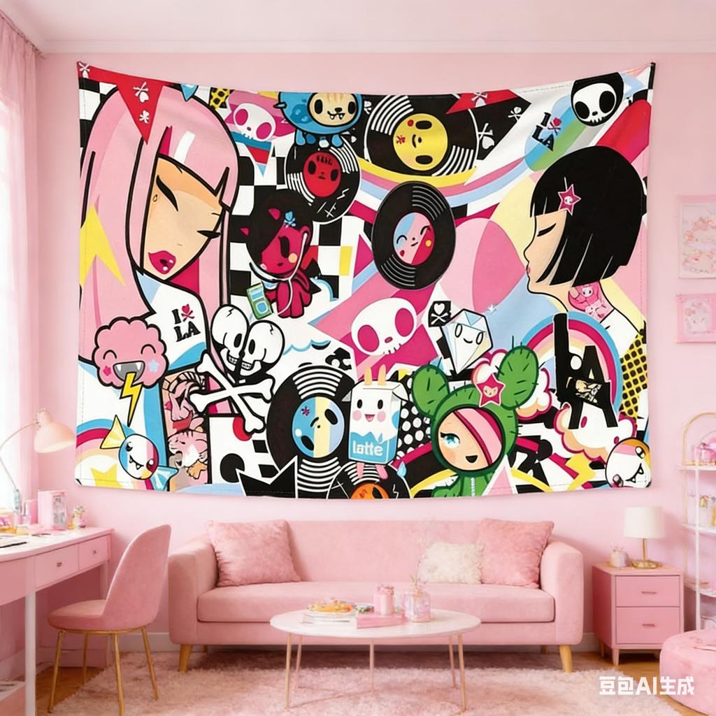 1pc Kawaii Pop Wall TapestryPolyester 2D Flat Print Versatile Decor for Dorm Bedroom Living Room Ideal for Streetwear Fans