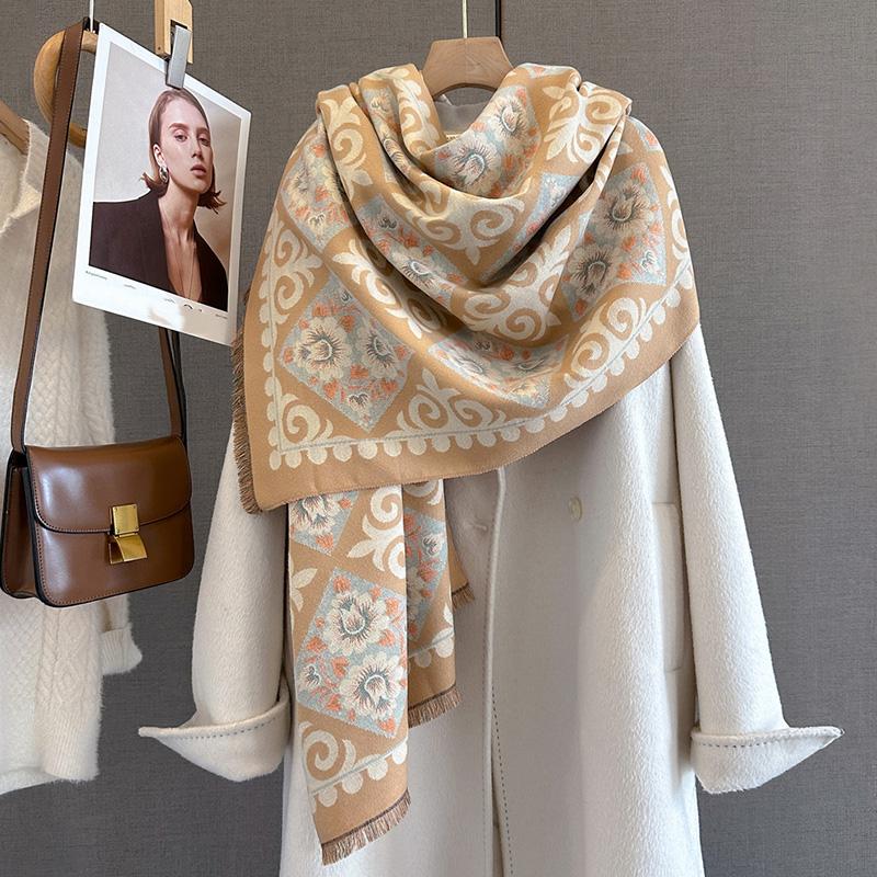 Designer Winter Warm Cashmere Scarves Women High Quality Thicken Pashmina Shawl Elegant Ladies Wool Poncho Windproof Pareo