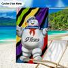 1PC Custom Name Beach Towel Ghost Marshmallow Man Beach Towel, Suitable for Camping, Travel, Beach Accessories, Super Absorbent, Family Gift