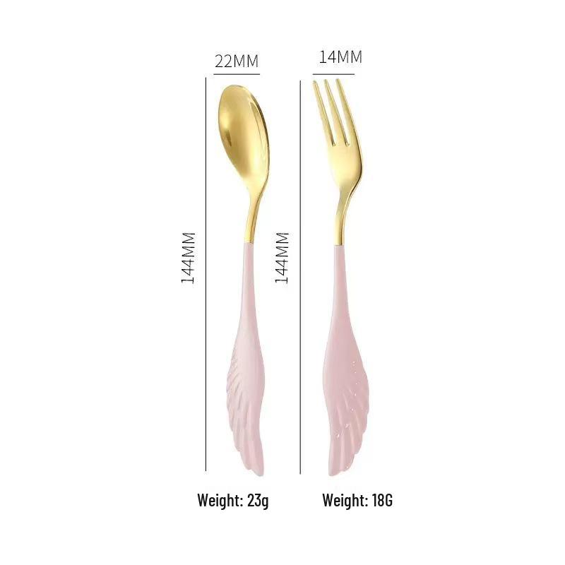 Creative 304 Stainless Steel Wing Spoon & Fork Set - 2-Piece for Dessert, Coffee & Hotels