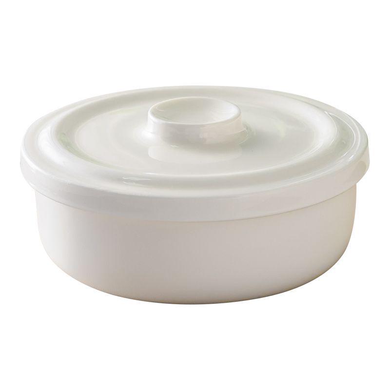 Bone China White Ceramic Steamer Basket with Lid: Deep Steaming Plate for Rice and Dishes