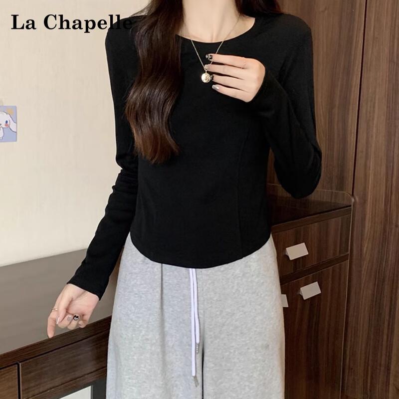La Chapelle Women's Round Neck Long Sleeve T-Shirt with Fishbone Hem