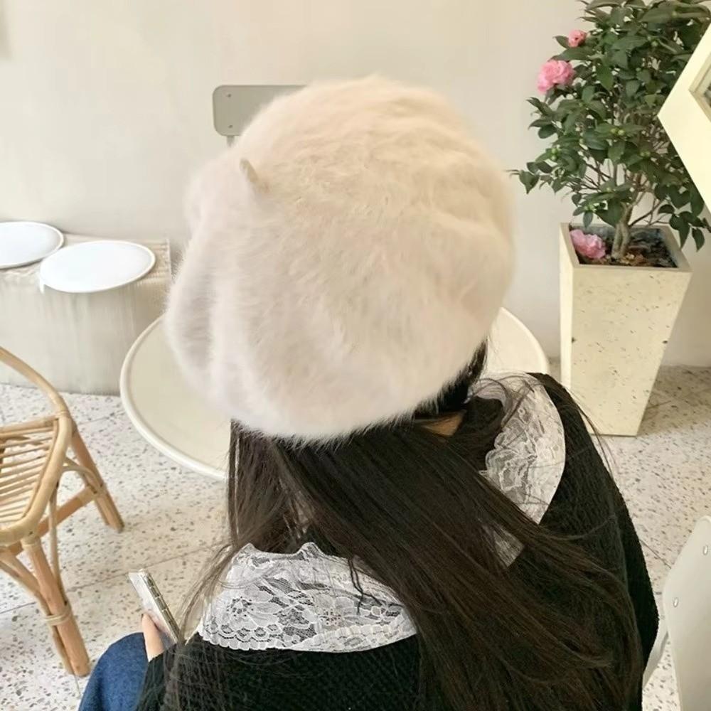 Soft Pumpkin Painter Cap Solid Color Plush Octagonal Cap Elegant Faux Mink Beret Autumn