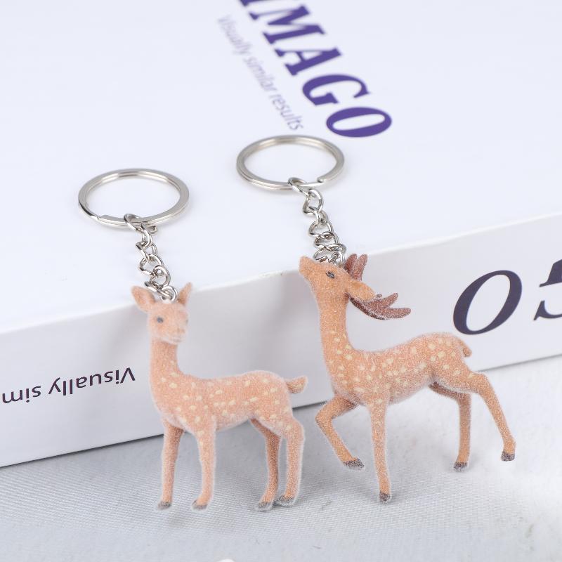 1/2Pcs Cute 3D Christmas Elk Keychains For Women Men Kawaii Flocked Sika Deer Pendant Bag Airpods Box Car Charm Jewelry