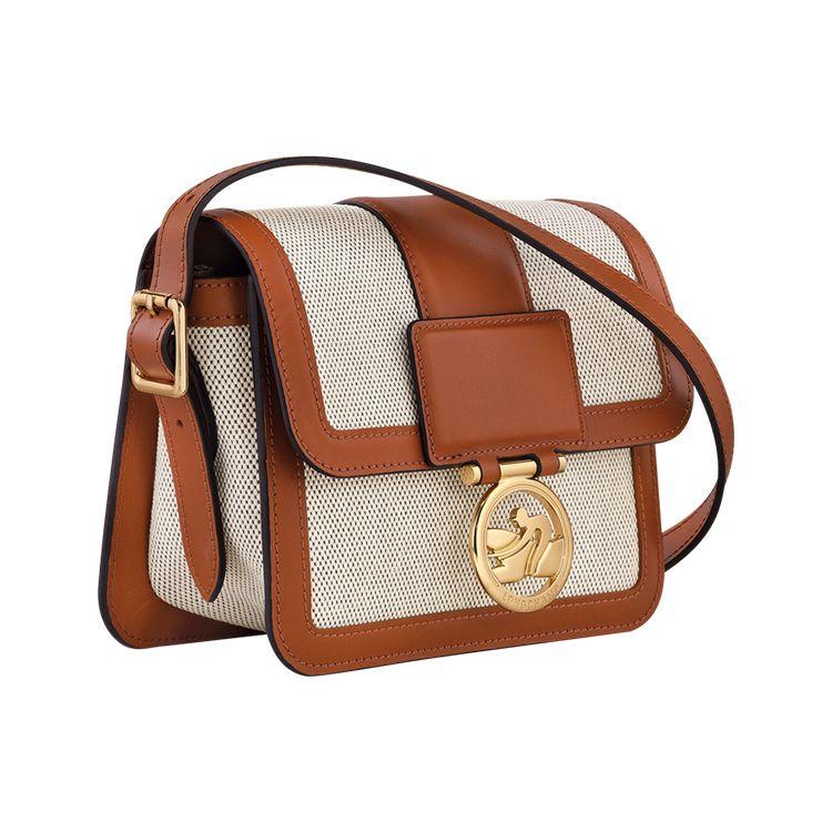 Longchamp Box-Trot 18 Magnetic Flap Canvas Shoulder Crossbody Bag Small Women bags Brown White 10174HBX504
