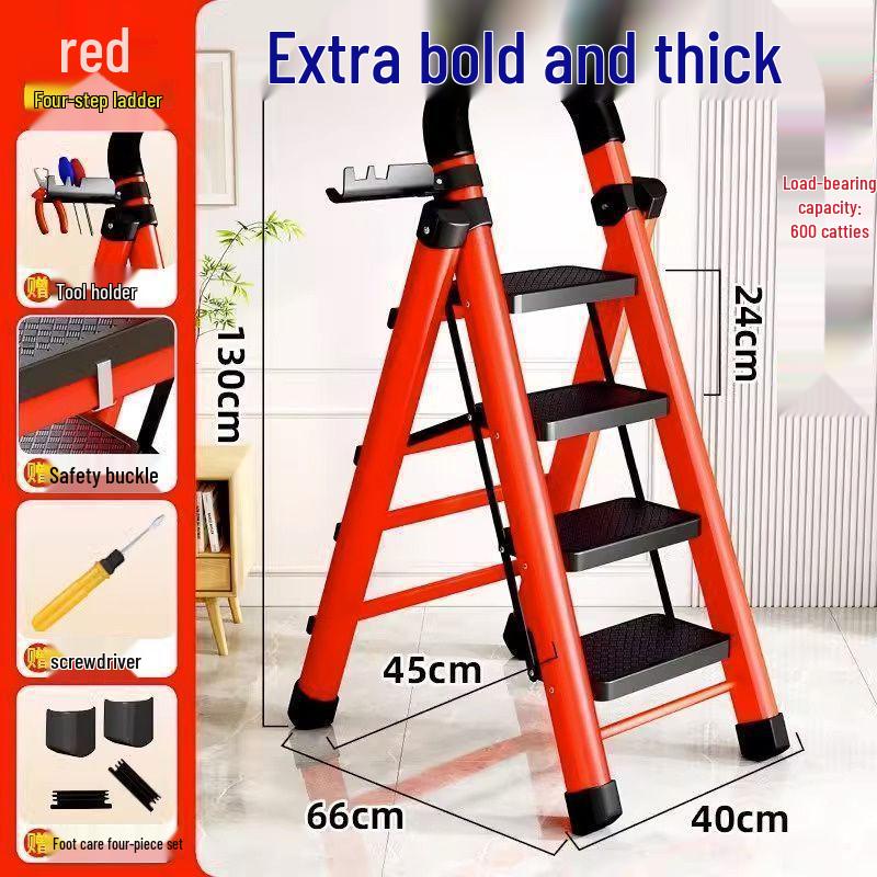Multi-Functional Telescopic A-Frame Folding Ladder - Thick Carbon Steel Step Ladder for Indoor Use