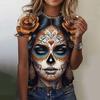 Mote dame crew neck kort erme 3D hodeskalle farge trykt hodeskalle kort erme crew neck t-skjorte