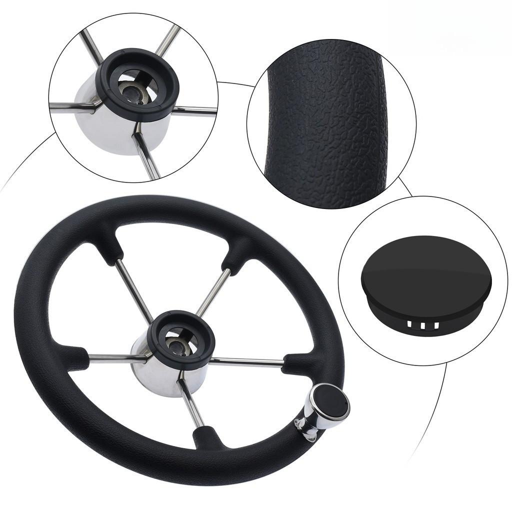 Stainless Steel Boat Steering Wheel with Black Polyurethane Foam 5-Spoke Non-Slip Anti-Sweat Marine Accessories