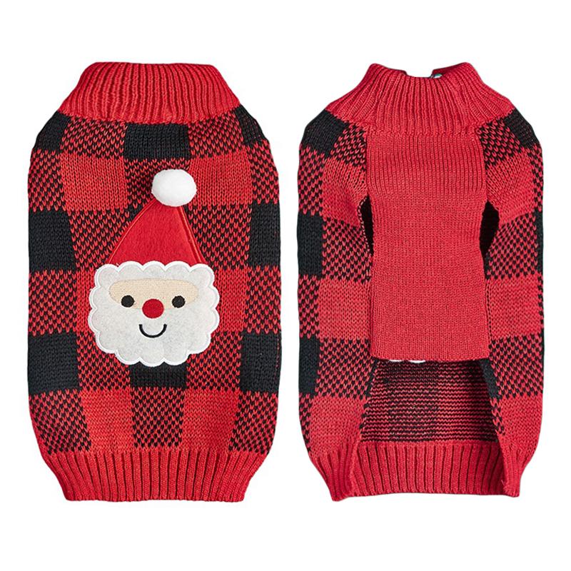 Christmas Leisure Pet Acrylic Sweater Plaid Knit Embroidered Santa Reindeer Snowman Elastic Comfortable Durable Winter Dog Cat