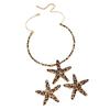 Stylish Leopard Pattern Starfish Necklace and Earring Trendy Women's Jewelry Set Elegant Accessories for Beach Vacations