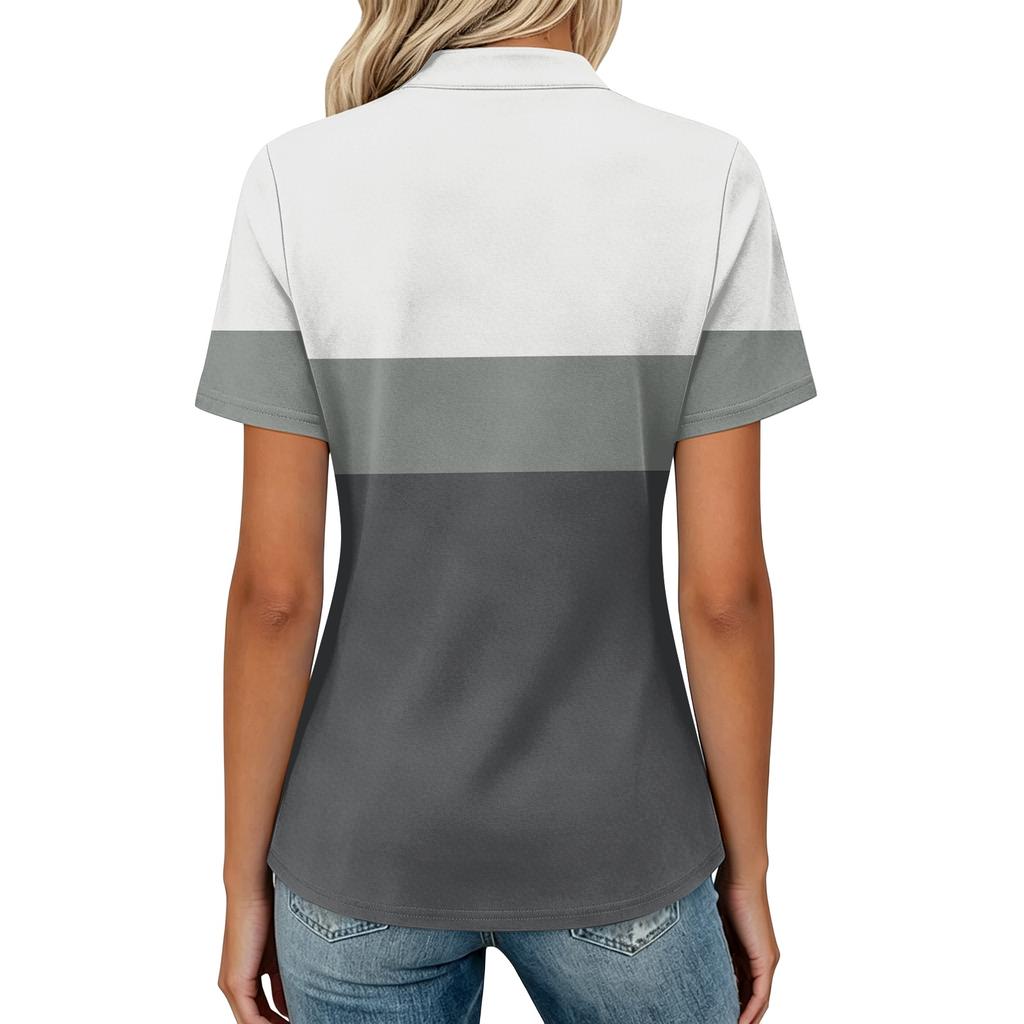 Women Casual Polo Neck Short Sleeve Loose Fit Top Fashionable Pullover Blouse with Button Up Design for Daily Wear