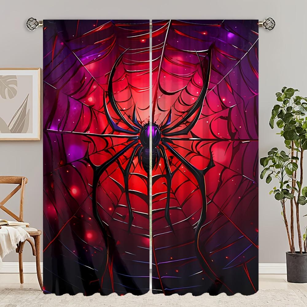 2pcs Red Spider Web HD Digital Printed Curtains Home Decor Living Room Bedroom Rod Pocket Curtains Study Window Office Home Deco