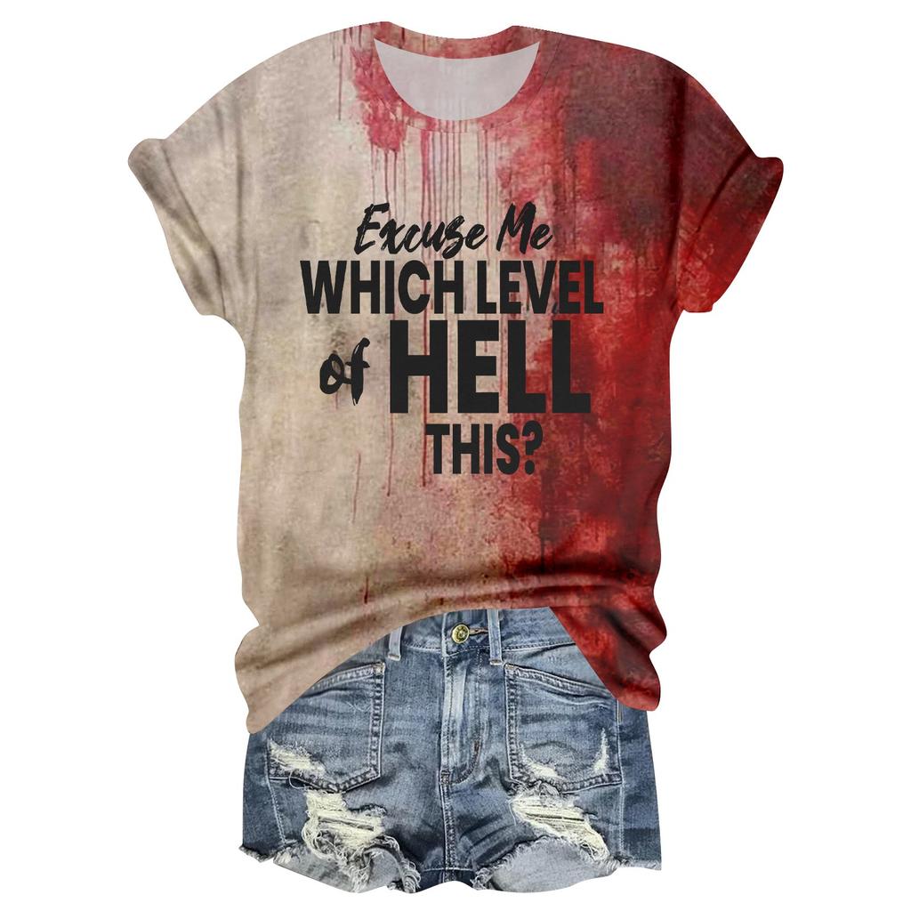 Women's Casual Round Neck Halloween Print Short Sleeve T-Shirt Top
