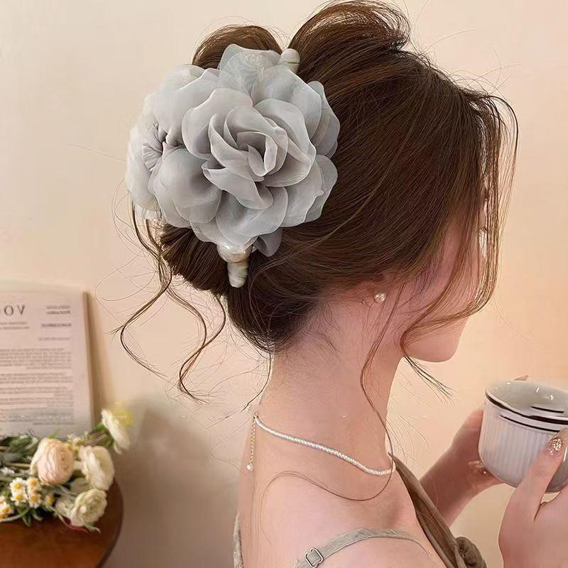 Advanced Gentle Flower Pearl Camellia Clip Women's Light Luxury Temperament Hair Back Of Head Accessory