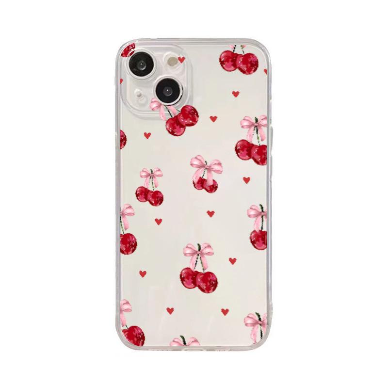Cherry bow transparent mobile phone case Apple 16 fairy mobile phone case iphone15 simple small fresh protective case