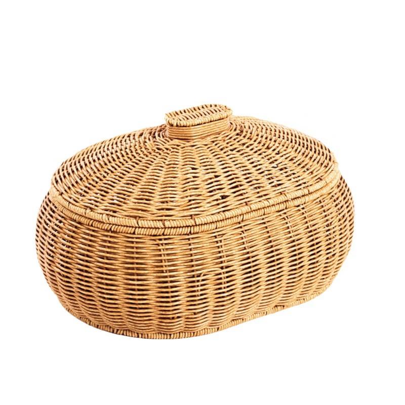 Woven Imitation Rattan Oval Lidded Storage Basket
