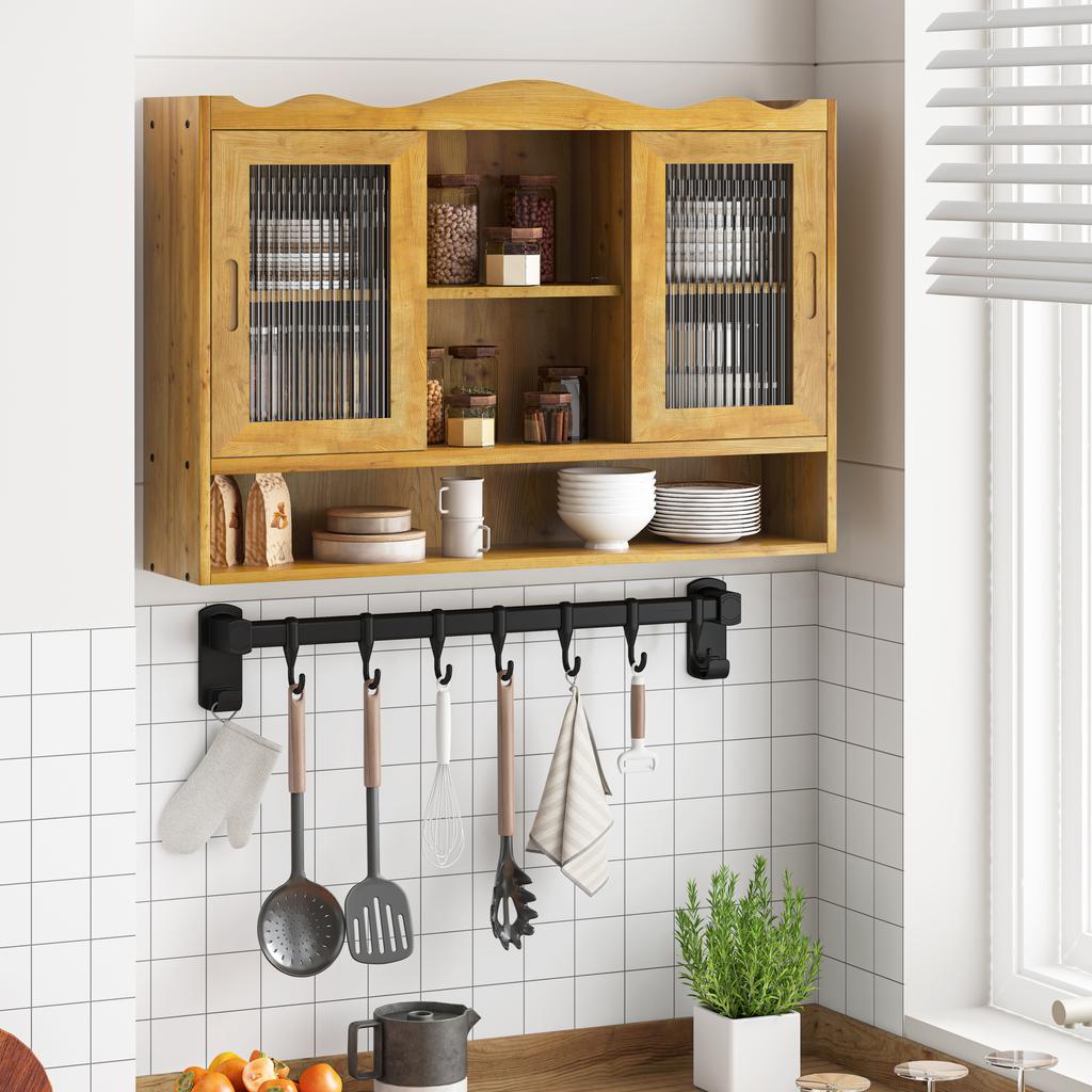 90CM Retro 2 Door Sliding Cabinet Three Layers of Storage Space,Suitable for Bathrooms,Kitchens,Dining Rooms,Natural