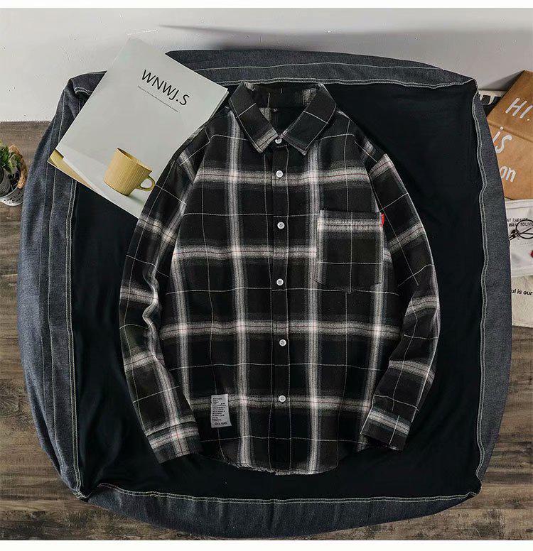 

Мужская клетчатая рубашка с длинным рукавом - Корейский стиль, свободный крой, модная студенческая куртка для весны и осени XXXL чёрный