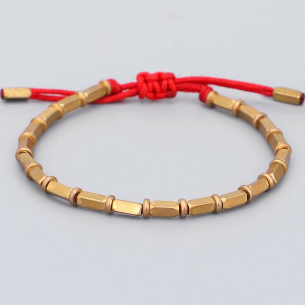 Tibetan Buddhist Handmade Braided Long Copper Beads Lucky Rope Bracelet Bangles