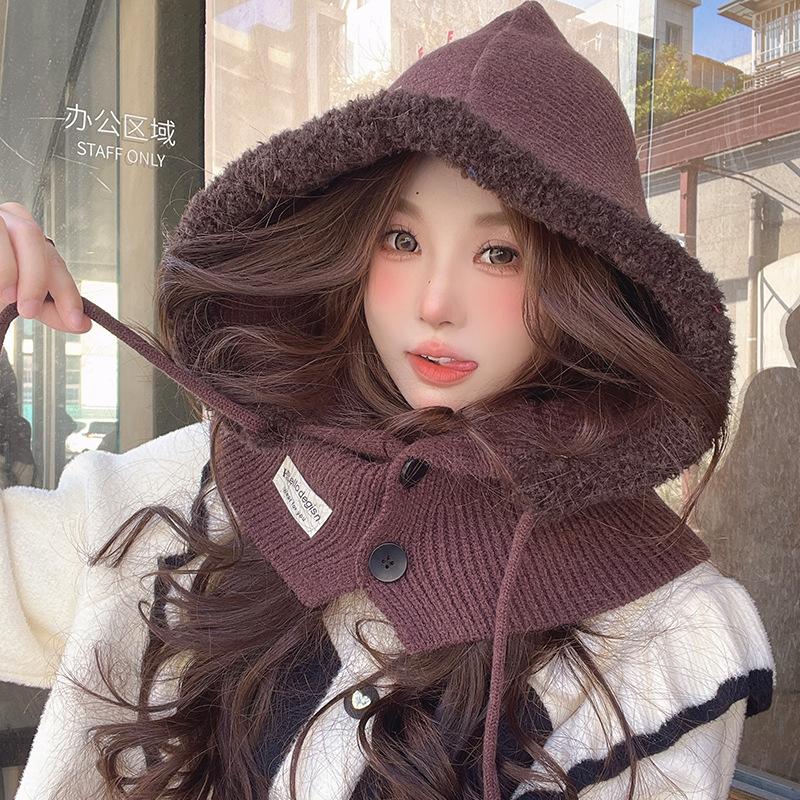 Balaclava Autumn and Winter Warm Knitted Hat Women's Fashion Scarf Integrated Knitted Ear Protection Woolen Hat