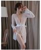 Babydoll Nightgown Sexy Popular Slip Mesh Lace Lingerie Summer [Pure Seek] Women's See-Through (White)