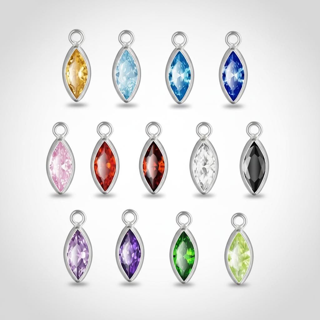 G600075 925 Sterling Silver Single Ring 3x 6mm Horse Eye Shaped Zircon Pendant Pointed Bottom Birthstone Tail Pendant DIY 925 silver&3x6 mm чёрный