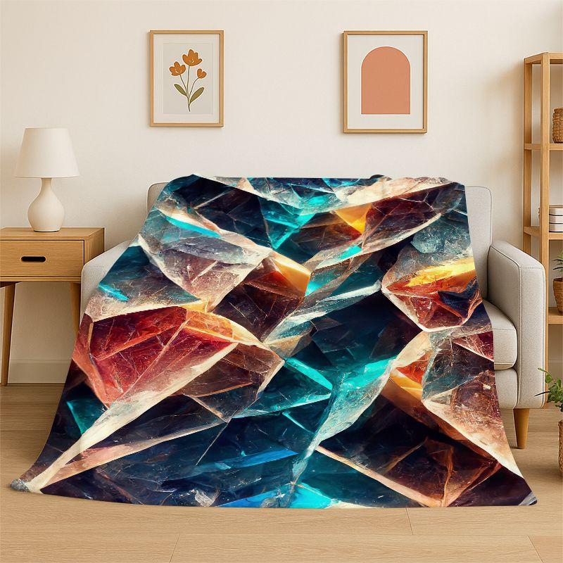 Colorful Crystal Natural Ore Stone Flannel Blanket Soft Throw Blanket for Bedroom Living Room Bed Travel Camping Picnic Nap Gift