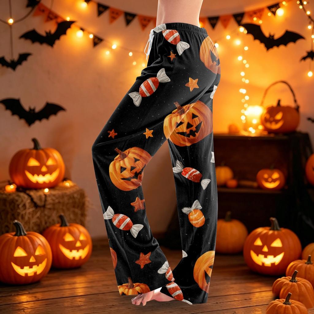Women's Halloween Print Lounge Pants with Drawstring Waist Casual Pajama Bottoms Comfortable Fit Soft Fabric Relaxed Style