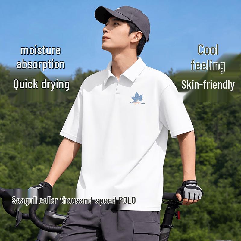 XueZhongFei Men s Ice Silk Quick-Dry Floral Polo Shirt M