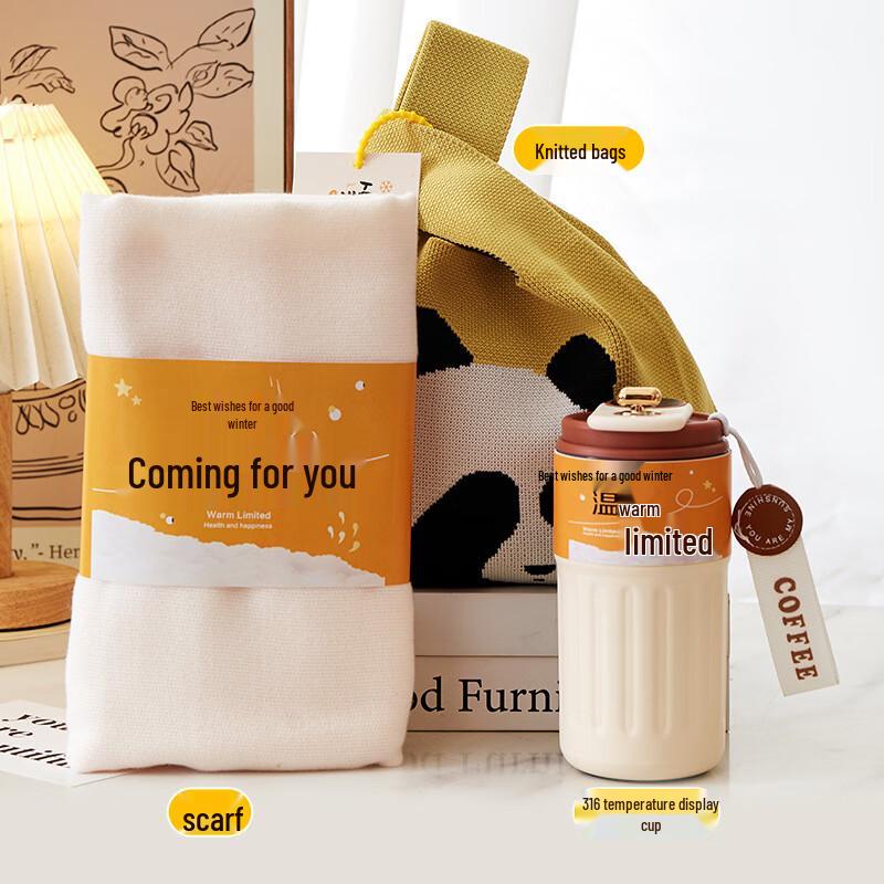 AIQYI Winter Gift Set: Panda Knit Bag, Vacuum Flask & Scarf