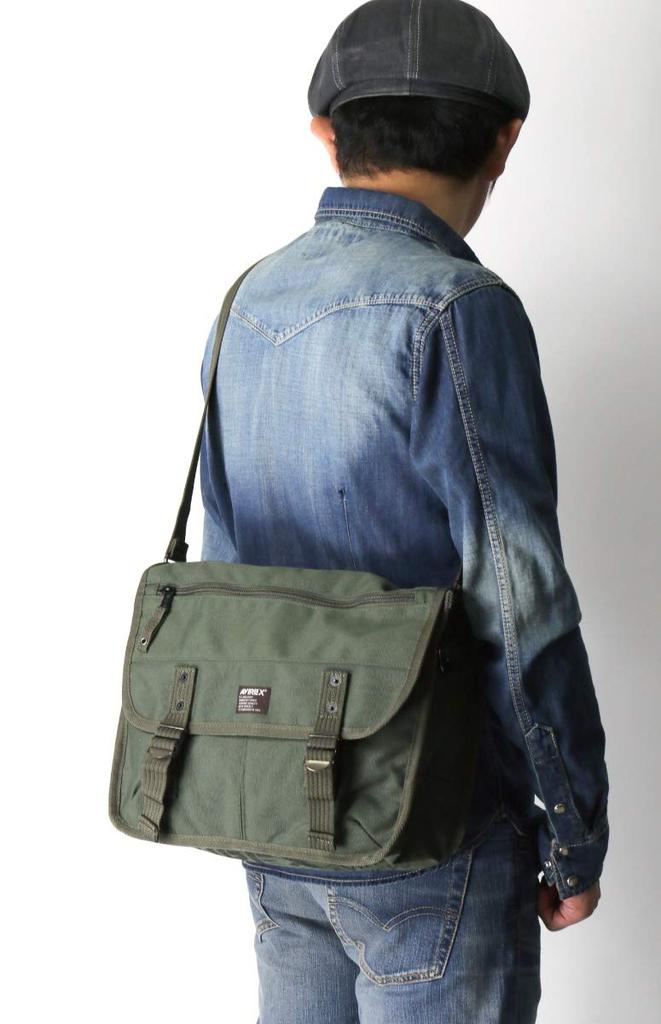 AVIREX Military Shoulder Bag Simple Canvas A4 Size Beige AVX3523, Fabric, Fits,