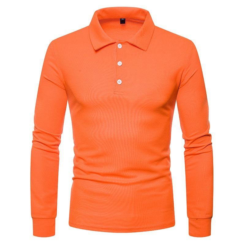 Podzim Zima Pánské Polo tričko Móda Jednobarevné Polo Neck Slim Fit Ležérní Tričko s dlouhým rukávem