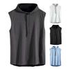 Men Vest Hooded Adjustable Drawstring Sleeveless Summer Vest Wide Shoulder Straps Pure Color Quick Drying Sports Tops
