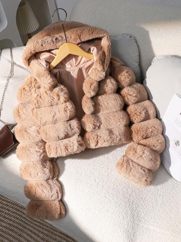 Girls' imitation mink fur short coat winter thickened segmented plush coat children's light luxury warm fur top