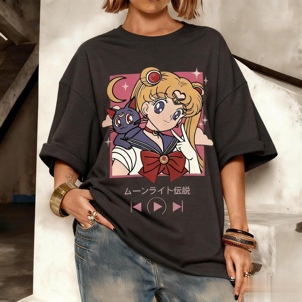 Oversized Streetwear Kawaii Sailor Moon Graphic T-shirt Men Women Anime Print Short Sleeve Tee Casual Summer Fashion Y2k Clothes