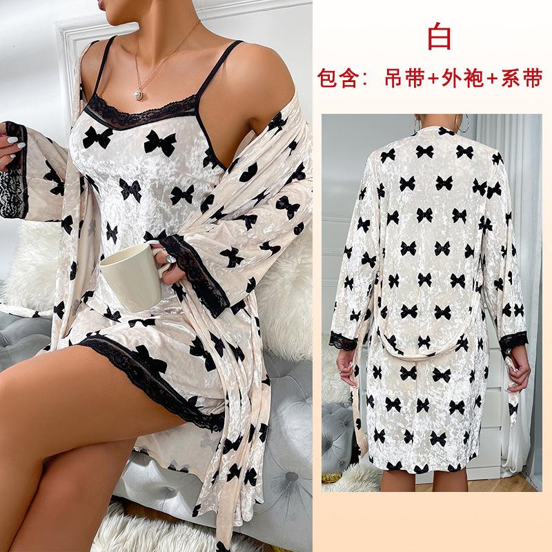 

Осенне-зимняя бархатная женская ночная рубашка, сексуальный кружевной кардиган с подвязками, домашняя одежда, халат, пижамный комплект S (recommended 80-50 kg)
