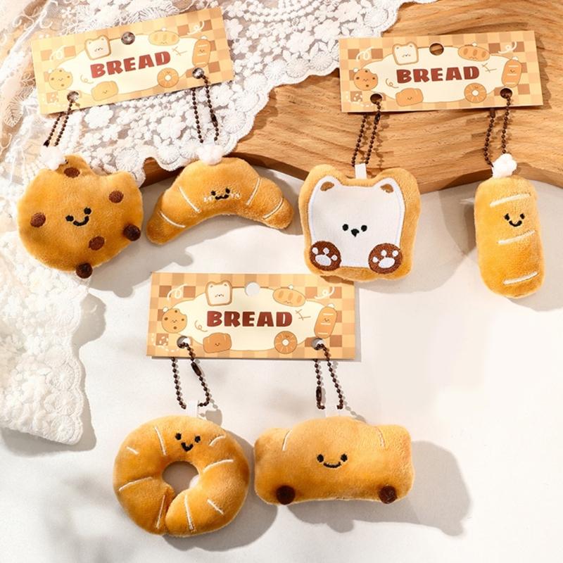 2Pcs Miniature Bread Plushie Keychain Portable Food Themed Bag Accessory Fun Stuffed Toy Bags Pendant for Student
