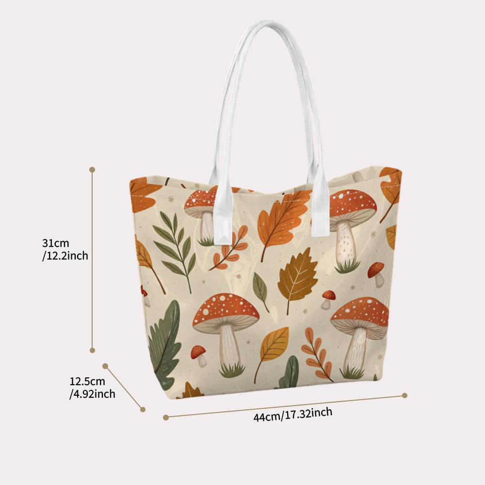 Autumn Mushroom Leaf Printed Tote Bag Casual Large Capacity Lightweight Women Daily Shoulder Handbag