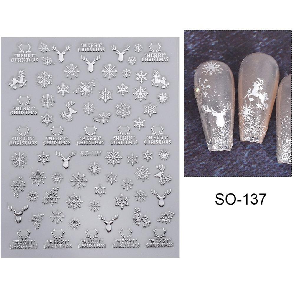 Christmas Nail Art Stickers Nail Decals Self-Adhesive Gold Silver White Snowflake Elk Bell Xmas Tree Design DIY for Women Girls