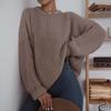 O-Neck Long Sleeve Knitted Sweater Ribbed Edge Solid Color Coarse Yarn Women Sweater Female Clothing