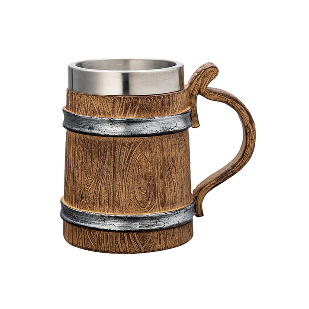 Insulated Nonrust Steel Beer Cup Retro Wood Texture Design Oversized Capacity Resin Reinforced Exteriors For Camping Parties
