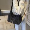 Solid Color Nylon Crossbody Bag Lightweight Pleated Shoulder Bag Drawstring Tote Bag  School