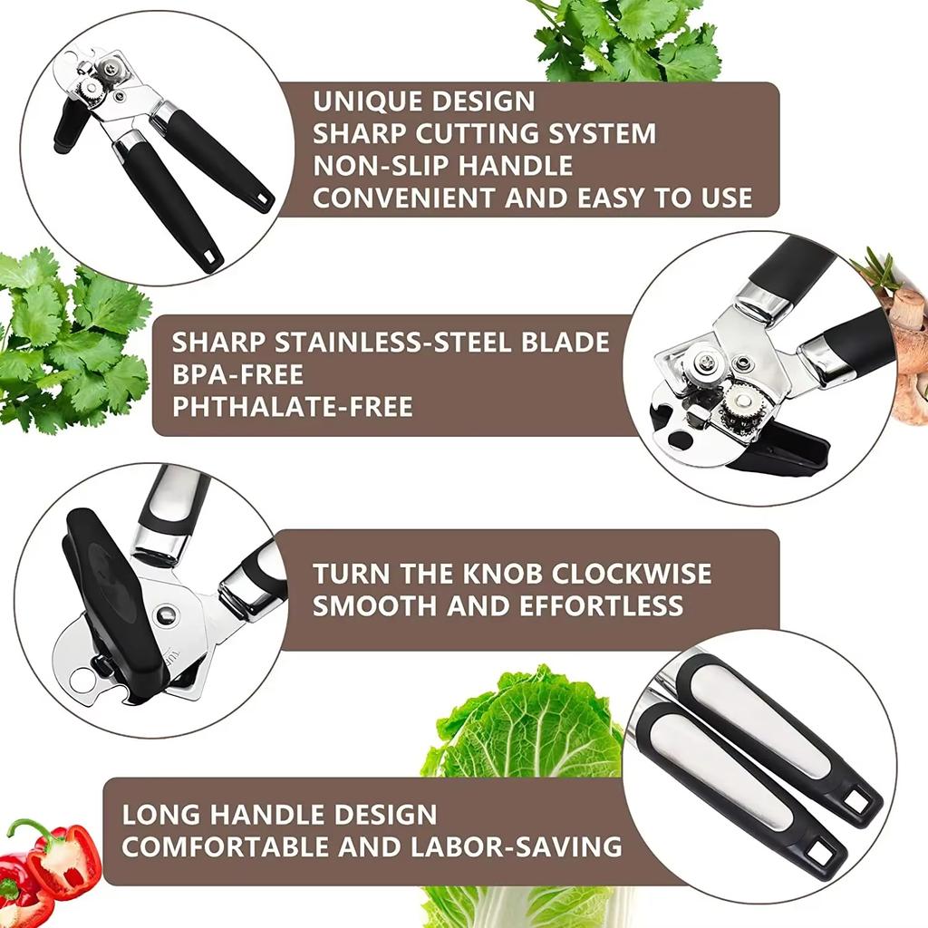 Heavy Duty Stainless Steel Can Opener Beer Bottle Opener Non-Slip Handle Kitchen Utensils Large Can Opener For Restaurants